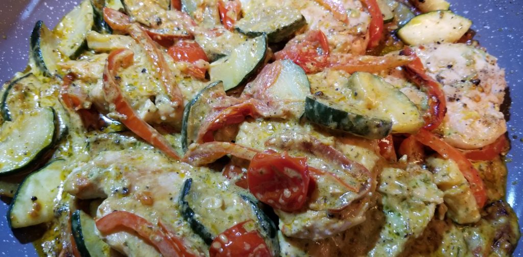 Chicken and Veggies with Pesto Cream - Simply Ghee