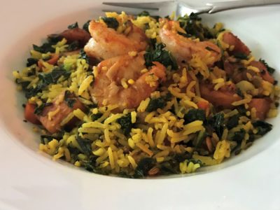 Rice, Kale, Yam and Shrimp Bowl